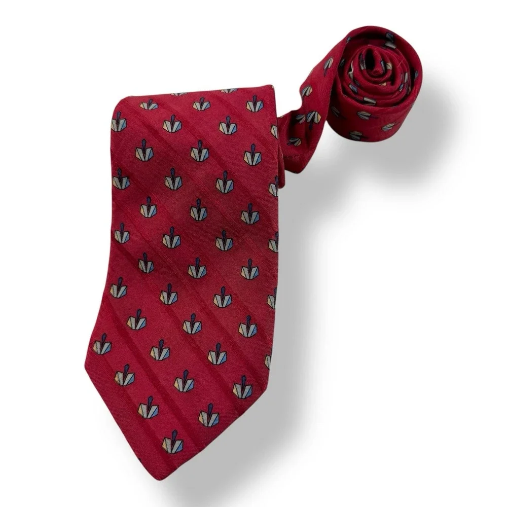 X'Andrini Vintage Pure Silk Tie Red Blue Origami Design Hand Made Italy 3